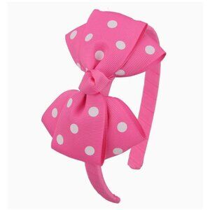 Cute Pink Polka Dot Hair Bow Headband for Girls and Toddler Handmade Accessory